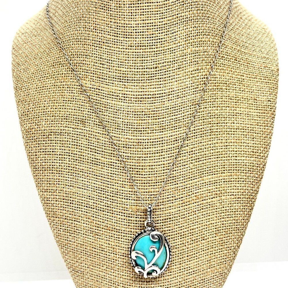 VINTAGE STERLING PENDANT Turquoise Color Stone 925 Italy Necklace